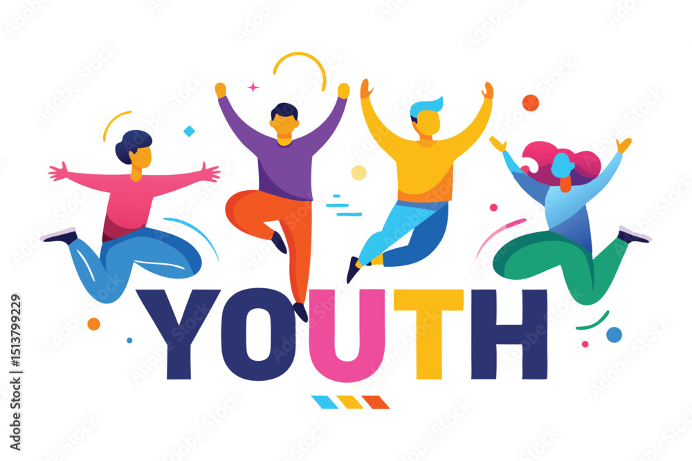 Fototapeta premium Vibrant Vector Art Four Joyful Jumping Figures Representing Youth