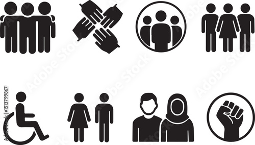 Diversity and Inclusion Icon Set – Vector Symbols of People, Genders & Abilities for Community & Workplace Design