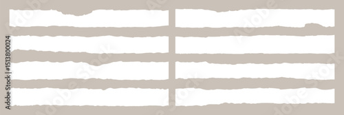 Torn paper set vector, collection of torn, Paper torn strip stroke with cut stuck edges vector illustration, Set of white headline band. Calligraphy border, isolated grunge header background ,