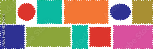 Zig zag Wavy Edge Rectangle, scalloped frames vector collection. Vector Jagged Geometric Shapes. Circle Stickers. Abstract Elements for Frame, Stamp, Template, Promo Design, Web Design and Social