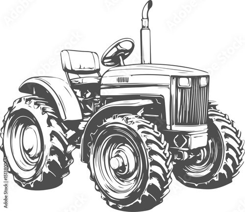 Mini tractor illustration isolated on transparent background. Vector graphics