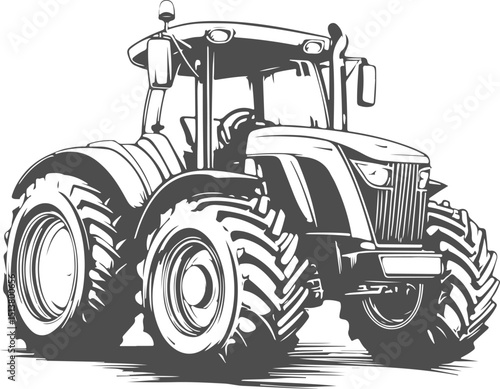 Modern agricultural tractor illustration isolated on transparent background. Vector graphics