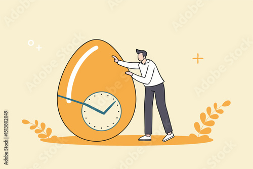 Retirement pension fund, IRA, 401K, Roth or ISA account in UK, investment for money to use after retirement concept, businessman standing with countdown timer golden egg move approaching retired age.