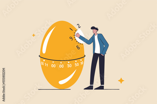 Retirement pension fund, IRA, 401K, Roth or ISA account in UK, investment for money to use after retirement concept, businessman standing with countdown timer golden egg move approaching retired age.