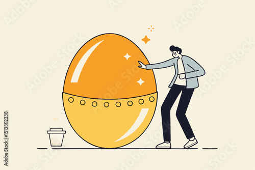Retirement pension fund, IRA, 401K, Roth or ISA account in UK, investment for money to use after retirement concept, businessman standing with countdown timer golden egg move approaching retired age.