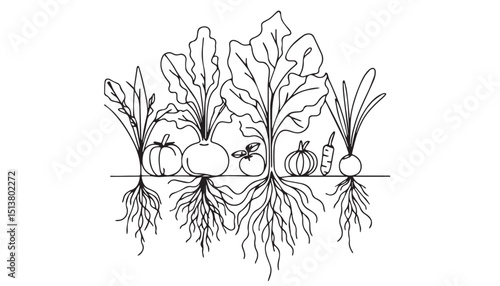 Continuous one single minimal line drawing vegetable plating 