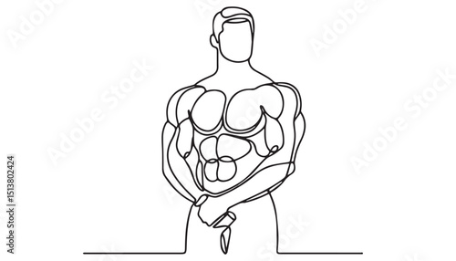 Continuous one single minimal line drawing gym body builder 