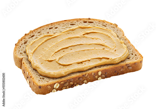 A CloseUp View of Creamy Peanut Butter Spread on Whole Wheat Bread isolated on transparent baackground