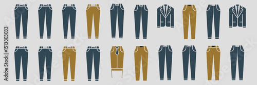 Icon sheet of trousers and accessories – Perfect for menswear marketing, fashion design guides, or online clothing platforms
