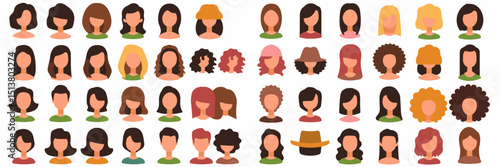 Diverse hair icon collection with wigs and hats – Great for character design, fashion illustrations, or inclusive beauty tools
