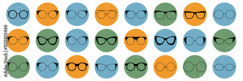 Vector icon set of trendy eyeglass designs in circular frames – Great for style guides, accessory branding, or fashion platforms