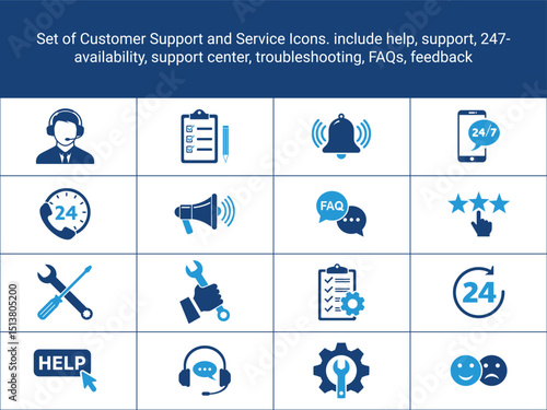 
281. Customer Support Icons. Customer Service Icons. include help, support, 247 availability,
support center, troubleshooting, FAQs, feedback, and technical assistance.