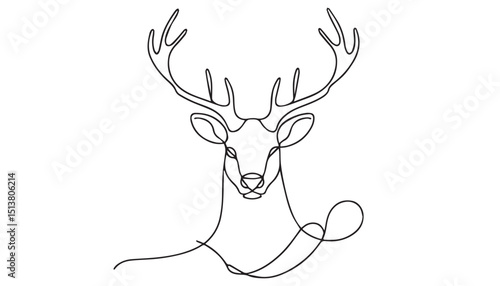 Continuous one single minimal line drawing reindeer