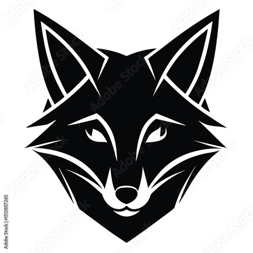 A sleek black fox head illustration with sharp ears and eyes