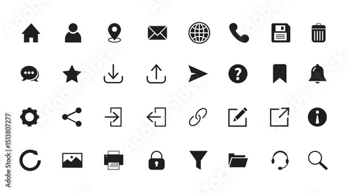 Vector web icons set featuring buttons for business, communication, and internet symbol design, plus a complementary alphabet and number collection