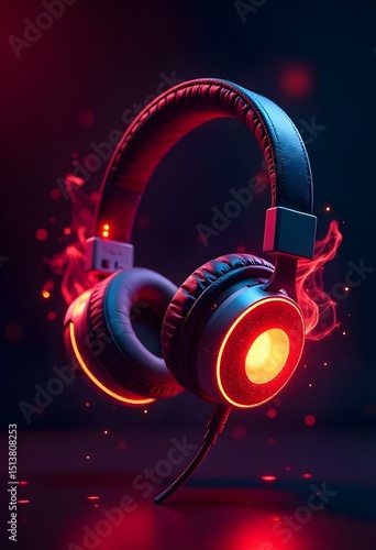 A 3D headphone in a neon background