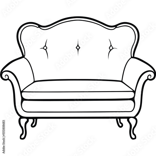 An elegant sofa with tufted backrest and curved legs is prominently displayed indoors.