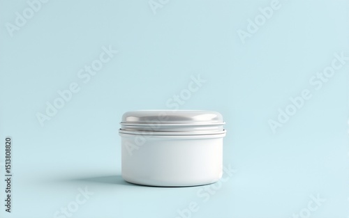 Wallpaper Mural Small White Round Tin Container Mockup with Silver Lid on Pale Blue Background. High quality Torontodigital.ca