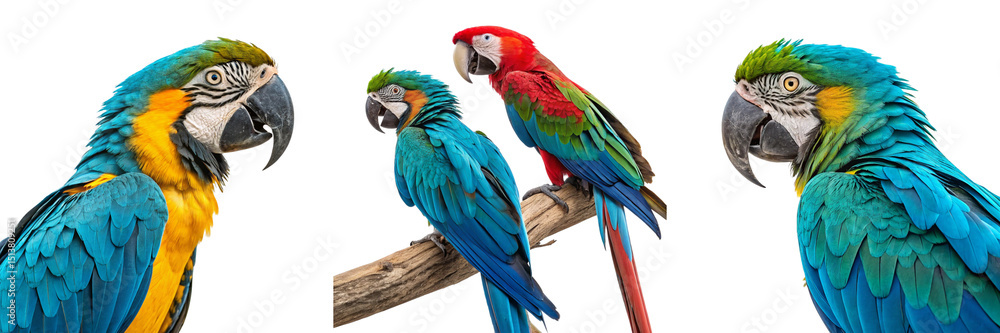 Obraz premium Set of Macaw parrot bird isolated on a transparent background