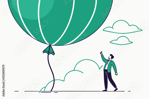 Stock market, crypto currency bitcoin bubble, risk of speculation investment, big debt balloon ready to burst concept, fearful businessman investor standing under huge big air balloon bubble.