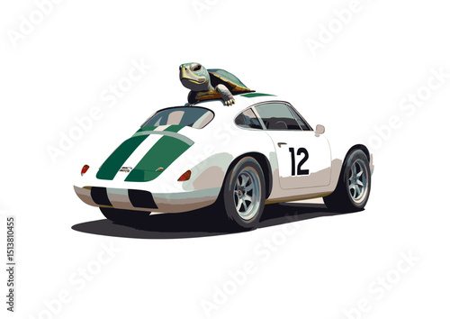 Vintage Racing Car with Turtle Illustration Classic Sports Car Artwork