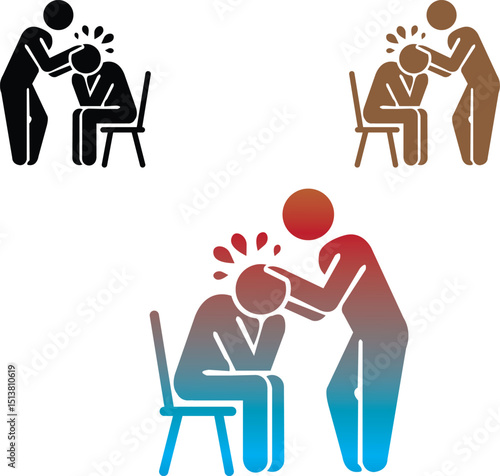 Stylized illustration of a person comforting or consoling another sitting person, representing empathy, mental health support, emotional care, and psychological assistance.