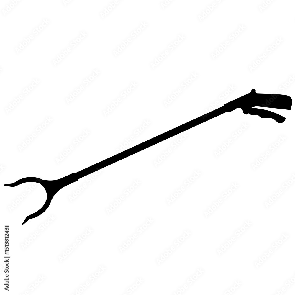 Obraz premium snake gripper, professional snake tongs, snake and reptile catcher for wildlife control for neurotoxic snake, snake grabber realistic silhouette
