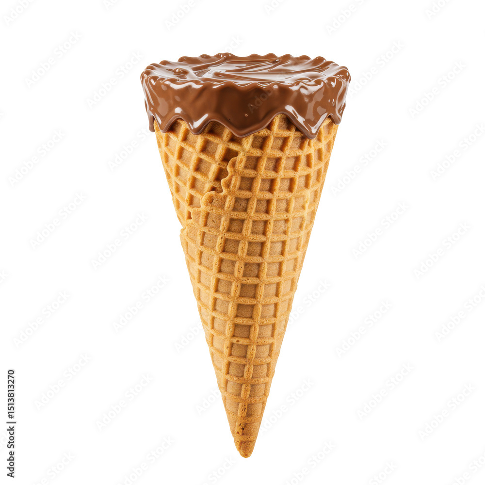 Chocolate-dipped ice cream cone against a plain background, ideal for dessert promotions Chocolate-dipped ice cream cone against a plain background, ideal for dessert promotions