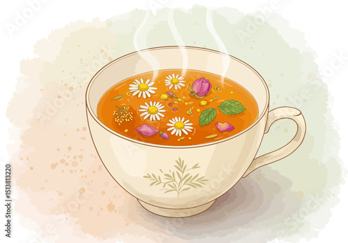 Bowl of light brown soup close up