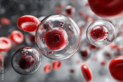 Hyperkalemia potassium emergency. Electrolyte symptom. Imbalance blood. 3D medical render of a blood cell surrounded by excess material.