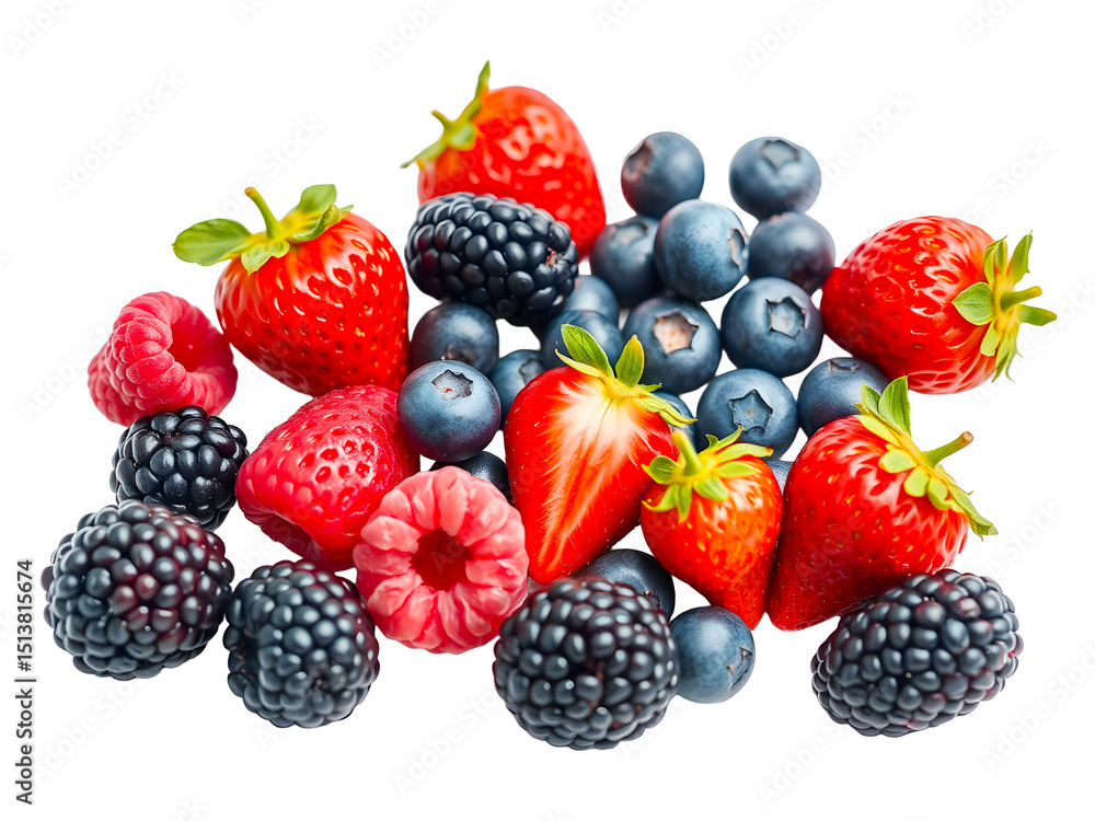 Mix of berries isolated on white background. Strawberry, blueberry, blackberry and raspberry Mix of berries isolated on white background. Strawberry, blueberry, blackberry and raspberry