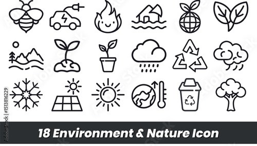 18 Diverse Environment and Nature Icons for Sustainability and Ecology