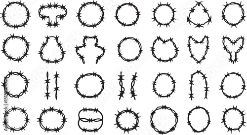 Barbed wire silhouette design a detailed graphic featuring a black and white illustration of barbed wire