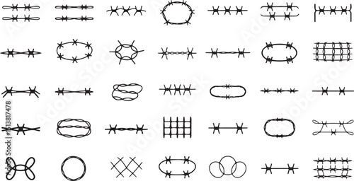 Barbed wire silhouette design a detailed graphic featuring a single high resolution barbed wire illustration in black