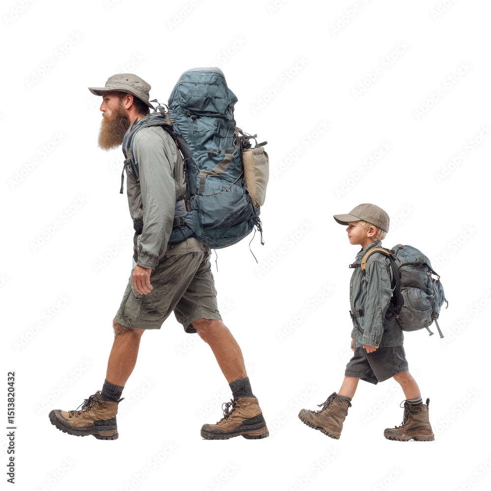 Fototapeta premium Family Adventure: Father and Son Hiking Together