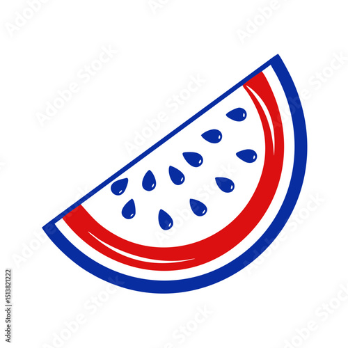 Watermelon slice icon with red and blue colors, summer refreshment concept