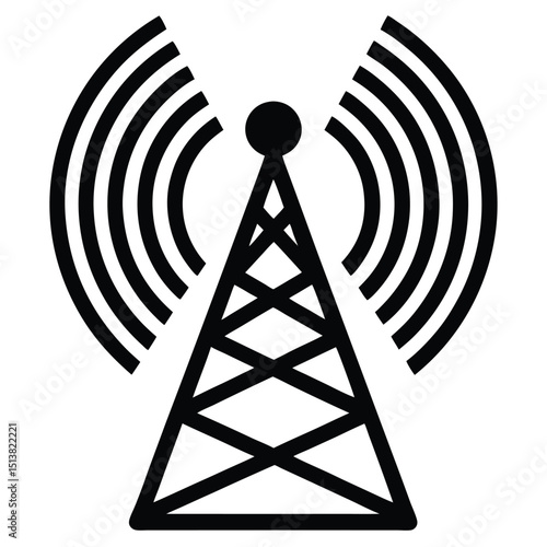 Radio tower and antenna icon for wireless communication and network signal transmission