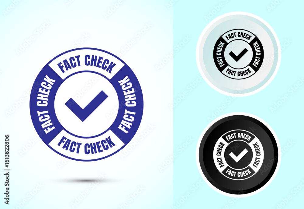 Obraz premium Fact check icon design illustration, Fact checking label, Fake news verified sign symbol in color black and white
