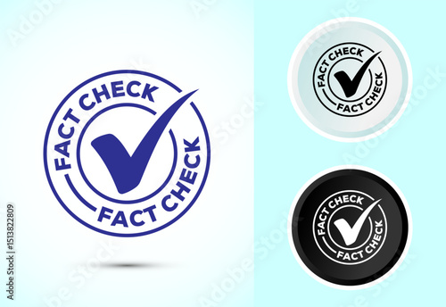 Fact check icon design illustration, Fact checking label, Fake news verified sign symbol in color black and white