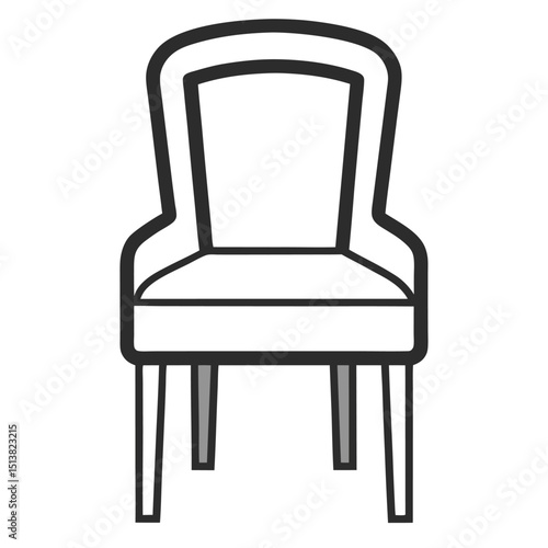 Dining Chair Front Side Outline on White Background