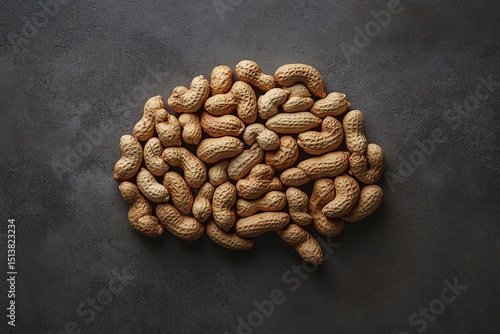 Peanuts Arranged in Brain Shape on Dark Background Representing Healthy Snack and Mind Function