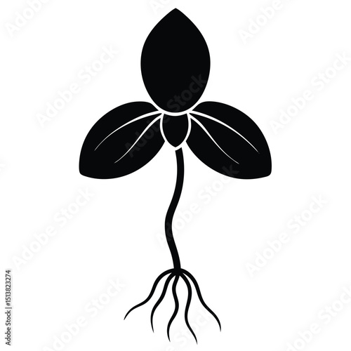 Black and white vector floral silhouette design of a spring blossom