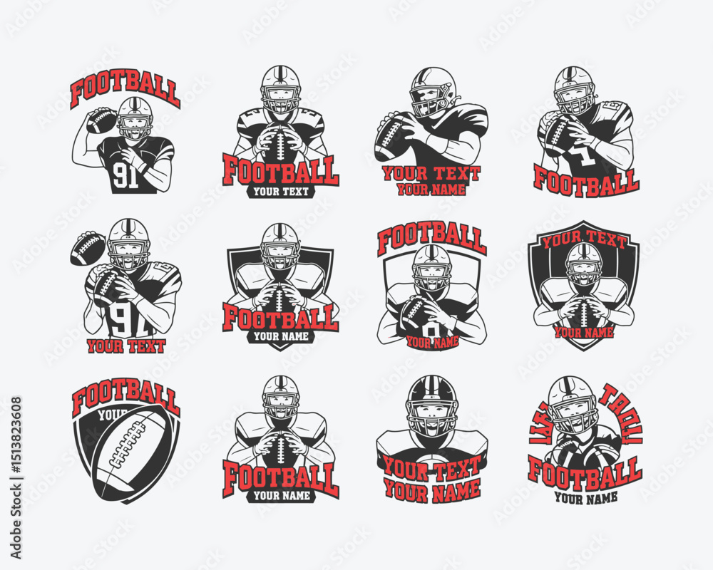 Fototapeta premium Customizable Football Player Emblems and Logos with Personalized Text and Player Illustrations