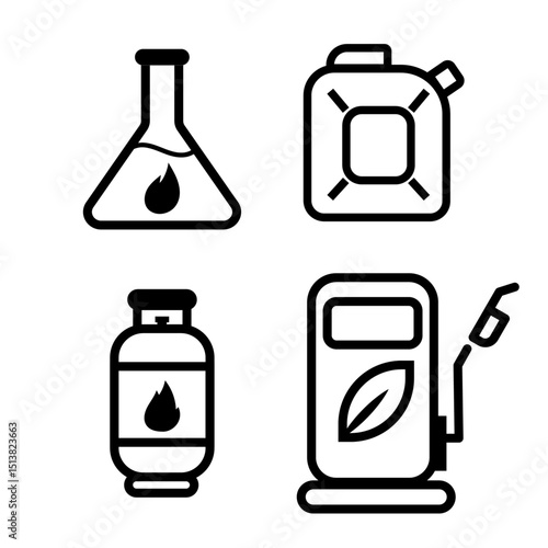 Fuel and Energy Sources Icon Set – Bold Line Style