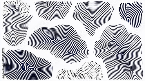 Abstract fingerprint patterns in navy blue on white