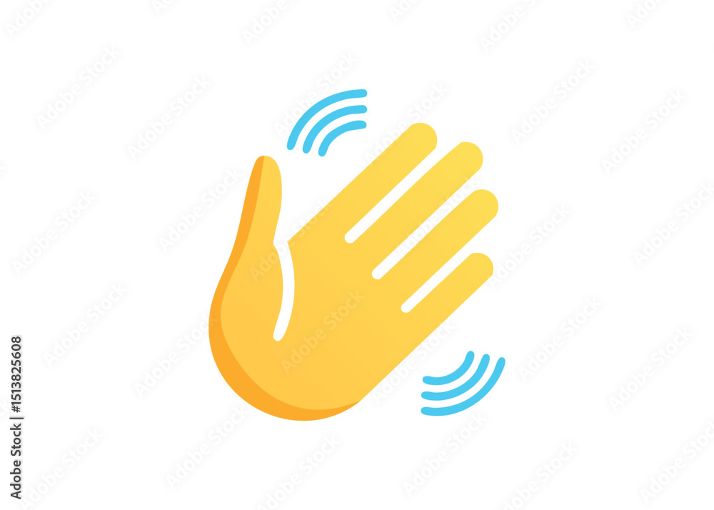 Yellow cartoon hand waving symbol icon on white background illustrating greetings and gestures Yellow cartoon hand waving symbol icon on white background illustrating greetings and gestures