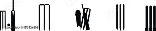 Cricket wicket icon set . trendy flat and line styles. Cricket game vector isolated on transparent background. cricket tournament wicket out elements template. vintage for clubs and team. Sports sign