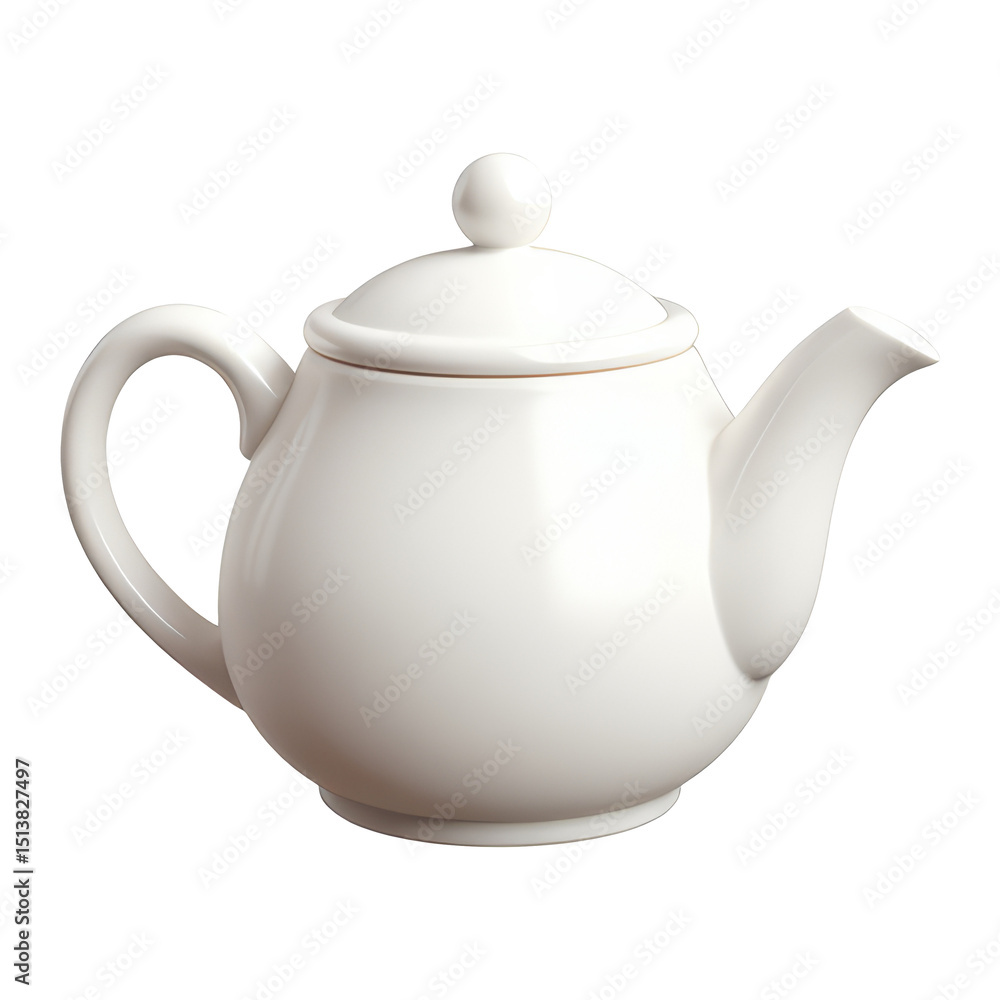 Fototapeta premium White Teapot 3D Icon – Glossy Minimal Emoji Style, Isolated PNG object 