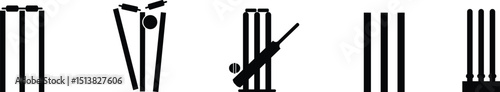 Cricket wicket icon set . trendy flat and line styles. Cricket game vector isolated on transparent background. cricket tournament wicket out elements template. vintage for clubs and team. Sports sign