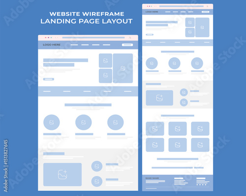 One Page Website Wireframe Landing Page UI/UX Flowchart Framework Design Template for Flat Modern Responsive Business, Agency, Corporate & Portfolios